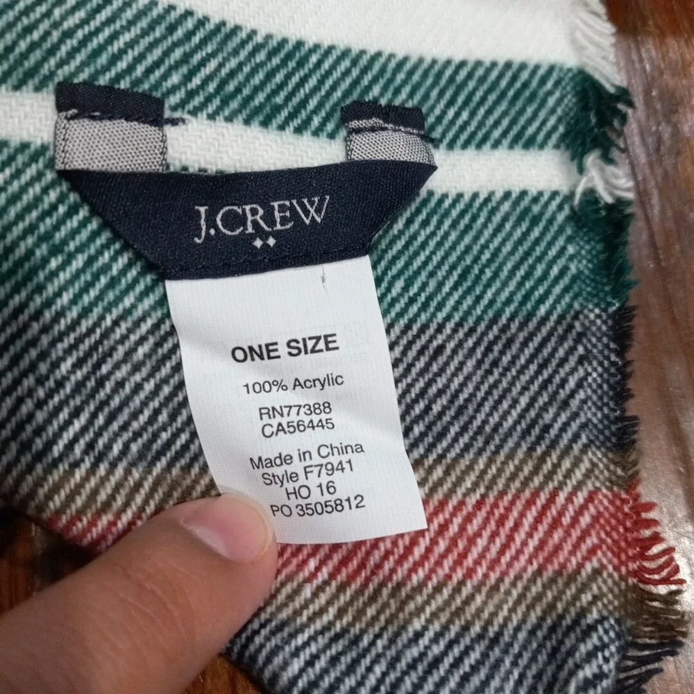 NWOT J Crew Knit Scarf Multicolor Plaid One Size 76x24  Acrylic Blend